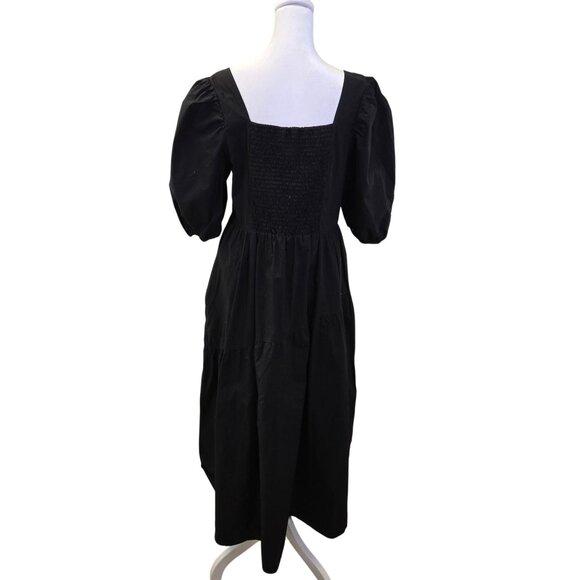 MNG Mango Cotton Puff Sleeve Smocked Midi Dress Size 8 - Picture 2 of 5